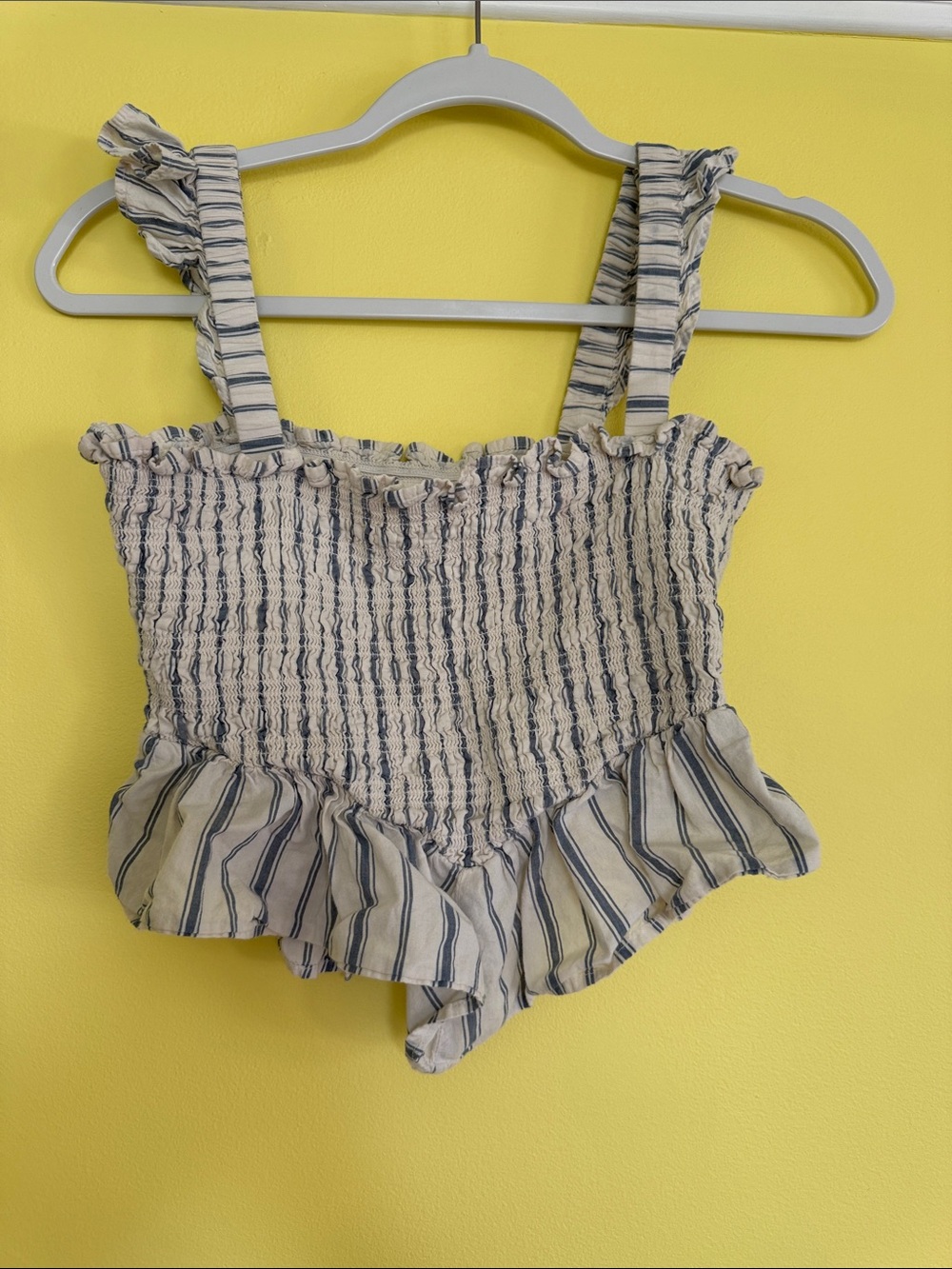American Eagle Outfitters Cream and Navy Striped Smocked Tank